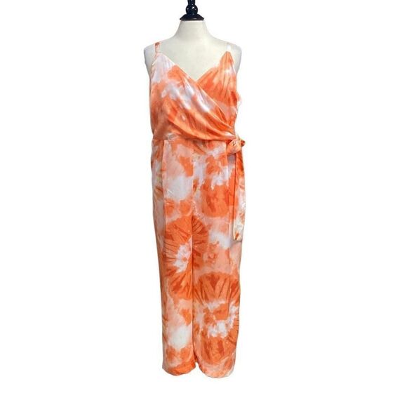 Skies Are Blue Orange Tie Dye Sleeveless Crop Jumpsuit NWT - Picture 1 of 9